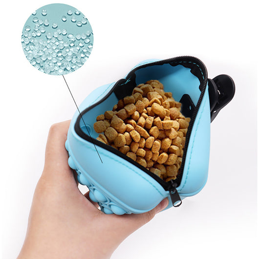Light blue silicone pet treat pouch with a pop-it fidget design and black zipper closure. - Image 4