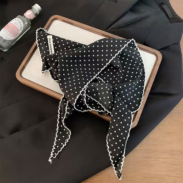 Pañuelo Triangular Coreano con Lunares, Diseño Anudado y Encaje para Cintura - Image 6