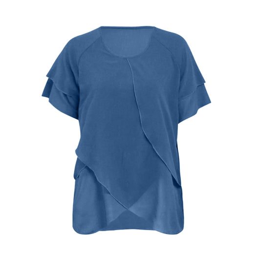 Blusa Chifón Mujer Cuello Redondo Capas Superpuestas Manga Corta - Image 12