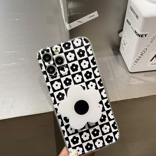 Funda para Celular con Diseño de Celosía Floral en Blanco y Negro