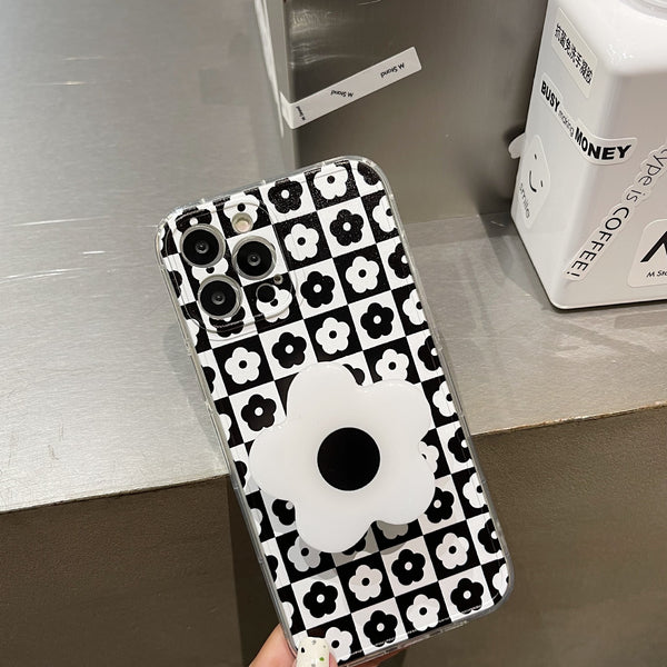 Funda para Celular con Diseño de Celosía Floral en Blanco y Negro