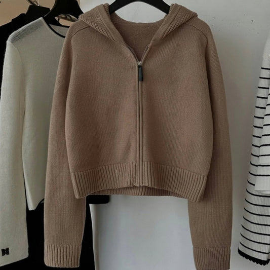 Cardigan Hoodie de Alpaca y Lana - Chaqueta Tejida con Cierre