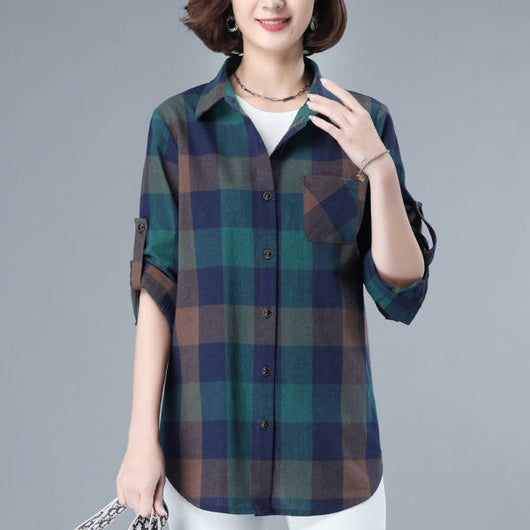 Camisa Cuadriculada Manga Larga para Mujer - Corte Slim Elegante