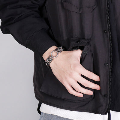 Pulsera de Acero Titanio y Cuero Trenzado para Hombre