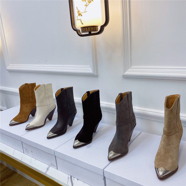 Botas para Mujer Punta Aguda con Refuerzo de Acero y Tacón Perfilado