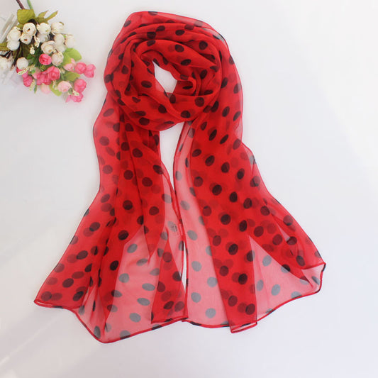 Pañuelo Lunares Rojo Brillante - Chifón Ligero Protector Solar