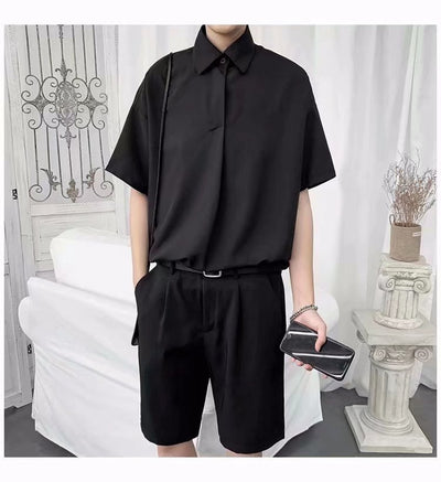 Camisa Suelta de Manga Corta en Color Sólido para Hombre - Image 19