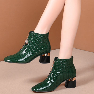 Botas Martin Cortas de Tacón Grueso Verde - Image 5