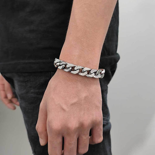 Pulsera de Acero Titanio para Hombre con Circonitas y Acabado Facetado