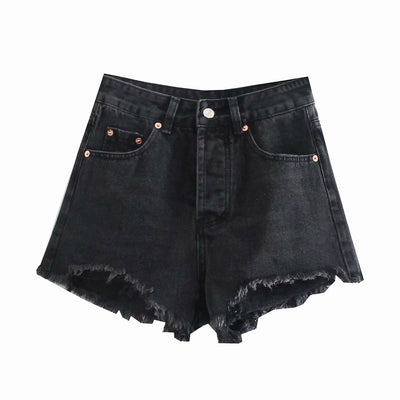 Short Denim de Cintura Alta con Corte Ancho y Detalles Rotos - Image 16