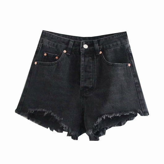 Short Denim de Cintura Alta con Corte Ancho y Detalles Rotos - Image 16