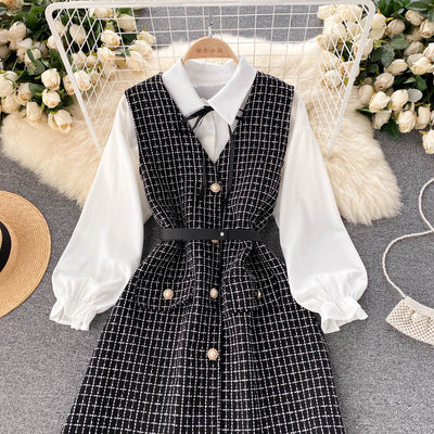 Vestido Houndstooth con Tirantes y Mangas Puff - Image 18