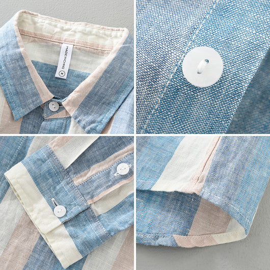 Camisa de Lino para Hombre con Mangas Largas y Rayas a Juego - Image 4