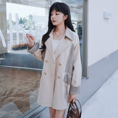 Gabardina Suelta de Contraste en Crema - Abrigo Casual Corto