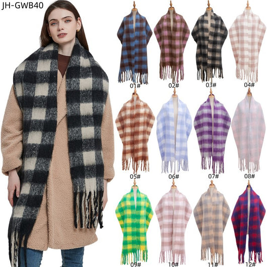 Bufanda Escocesa Gruesa con Borlas para Mujer - Chal Acolchado Premium - Image 18