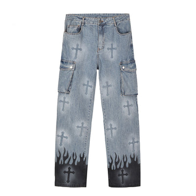 Jeans Rectos Sueltos Graffiti Retro Estilo Street - Image 12