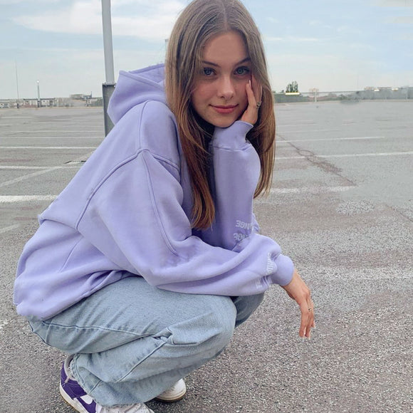 Sudadera con Capucha Estilo Retro Americano Púrpura Pastel para Mujer