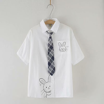 Camisa Escolar Suelta Estilo Japonés con Corbata - Manga Corta Versátil - Image 26