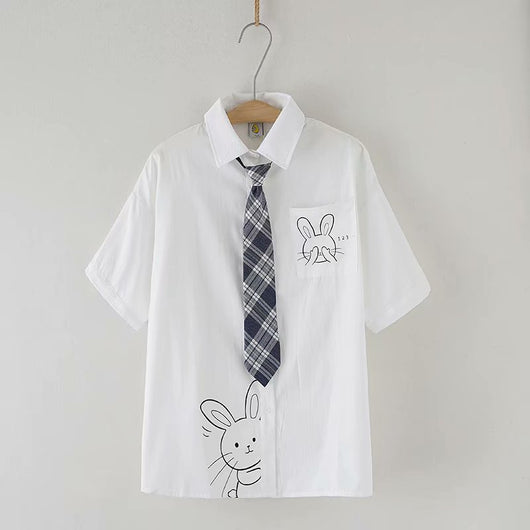 Camisa Escolar Suelta Estilo Japonés con Corbata - Manga Corta Versátil - Image 26