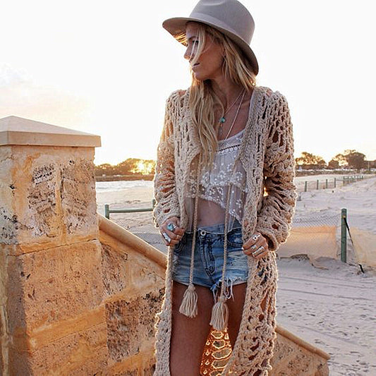 Cardigan de Lana Gruesa Tejido Holgado para Mujer