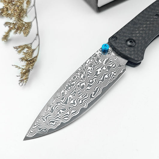 Cuchillo Portátil Butterfly BM535 Damasco con Funda de Cuero - Image 12