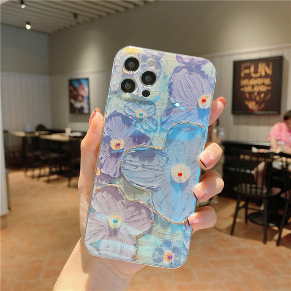 Funda para Celular con Diseño Floral Margaritas Azul y Púrpura