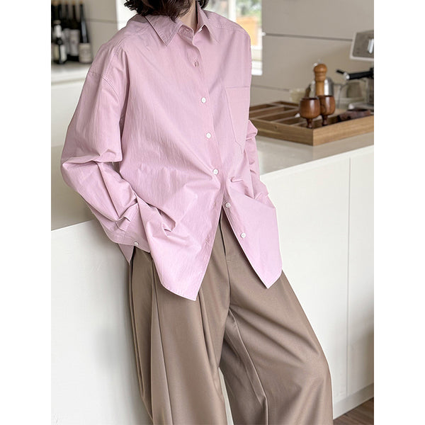 Camisa de Diseño Coreano con Cuello Solapa y Manga Larga
