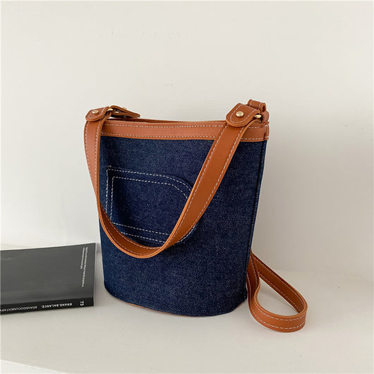 Bolsa Bucket de Denim con Costuras Reforzadas - Gran Capacidad Portátil