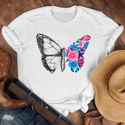 Vestido Corto Estampado con Mariposas y Flores para Niña