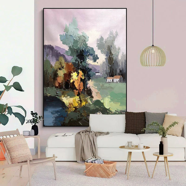 Cuadro Abstracto Paisaje Óleo sobre Lienzo - Decoración Moderna para Sala de Estar
