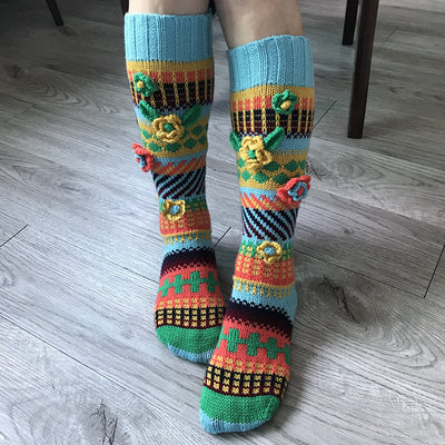Calcetines Largos Retro Jacquard Tejidos a Mano - Estilo Ins para Mujer - Image 3