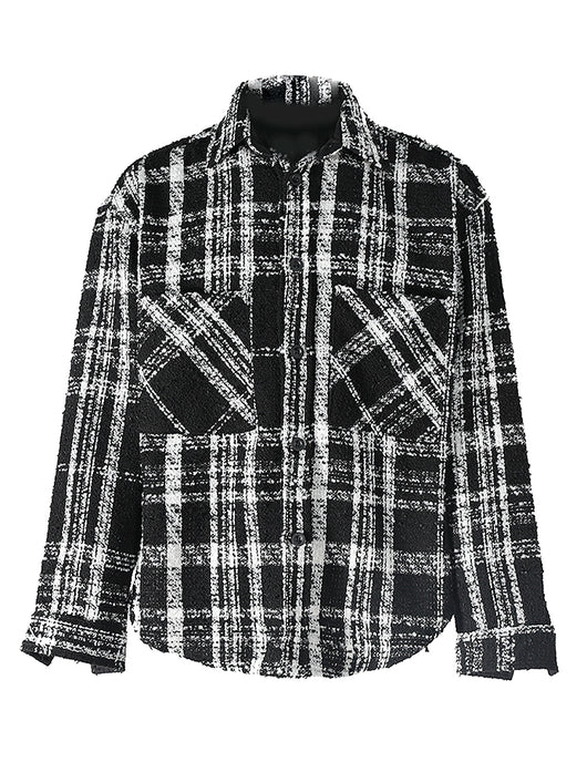 Camisa Chaqueta de Lana Cuadros Blanco y Negro Unisex - Image 8