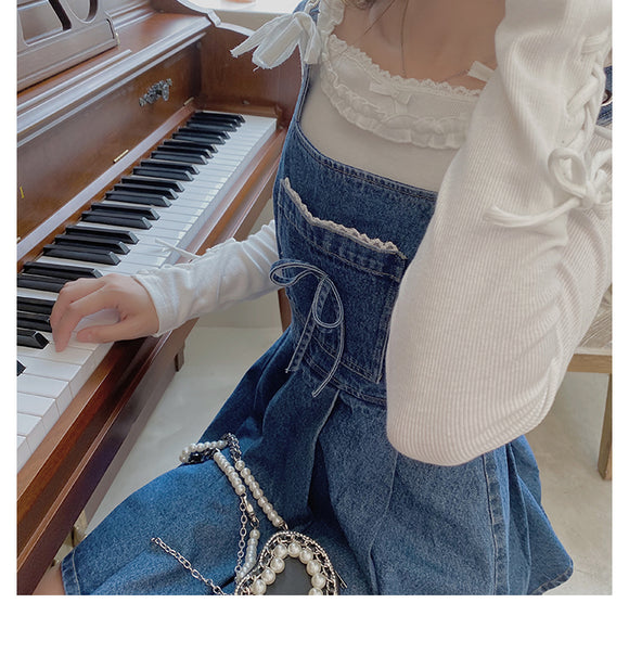 Vestido Denim con Detalles de Encaje para Mujer