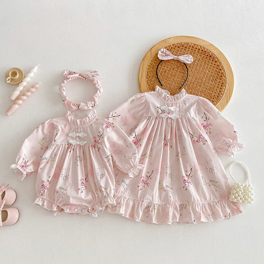 Enterizo Manga Larga para Bebé Niña Estilo Retro Tang - Image 3