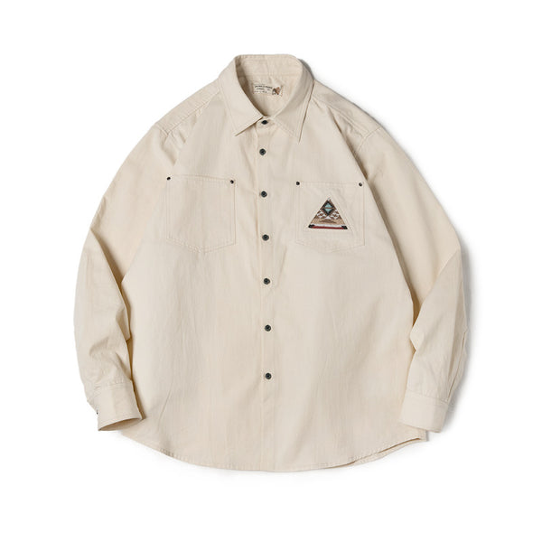 Camisa Manga Larga Estilo Retro con Totem Indígena Crema - Image 5