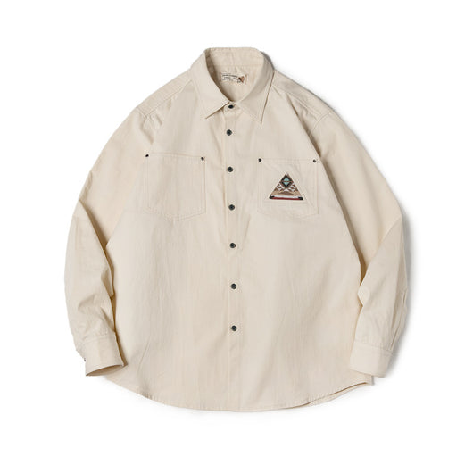 Camisa Manga Larga Estilo Retro con Totem Indígena Crema - Image 5