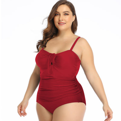 Bikini Talla Grande con Tirantes Fruncidos y Color Sólido - Image 16