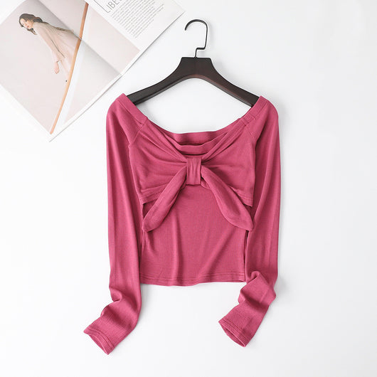 Blusa Tejida con Moño Asimétrica Sexy Hombro Descubierto - Image 11