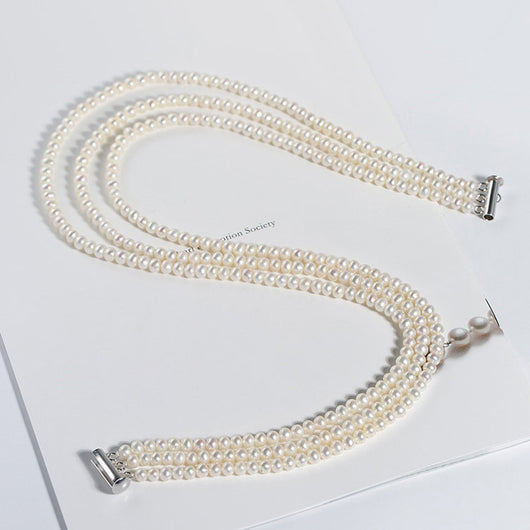 Collar de Perlas de Agua Dulce en Tres Capas - Image 8