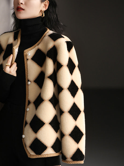 Abrigo de Lana Pura con Diseño Cuadros Escoceses y Piel de Oveja para Invierno - Image 13