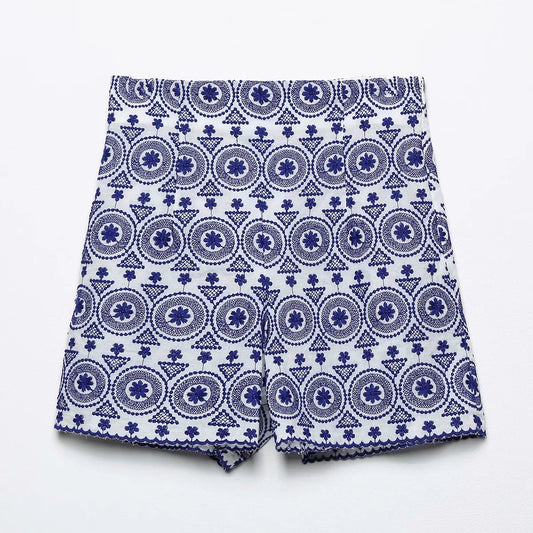 Shorts Casuales Bordados de Corte Recto Versátiles