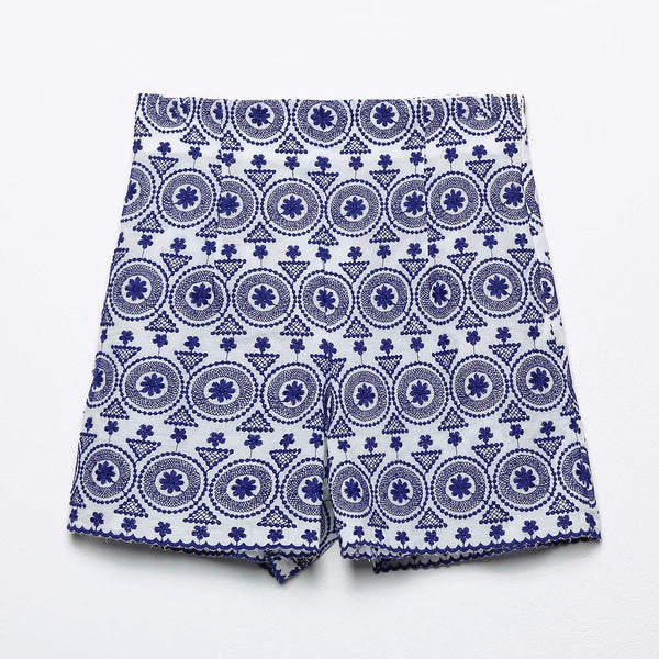 Shorts Casuales Bordados de Corte Recto Versátiles