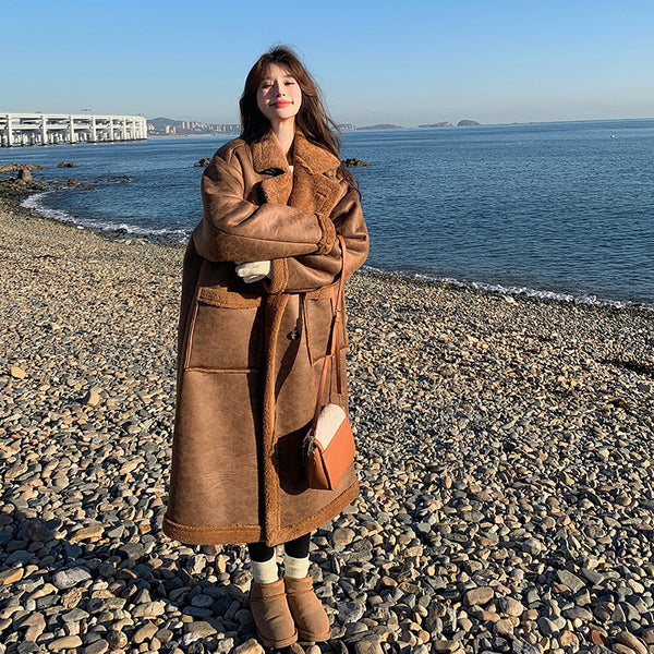 Abrigo de Invierno Reversible de Lana de Cordero para Mujer