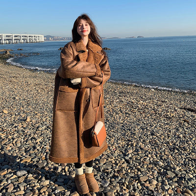 Abrigo de Invierno Reversible de Lana de Cordero para Mujer