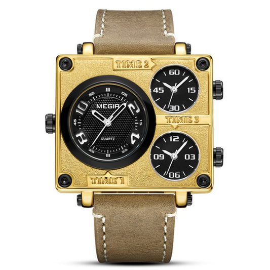 Reloj Deportivo Cuadrado Retro Multi-Zona Horaria con Correa de Cuero - Image 2