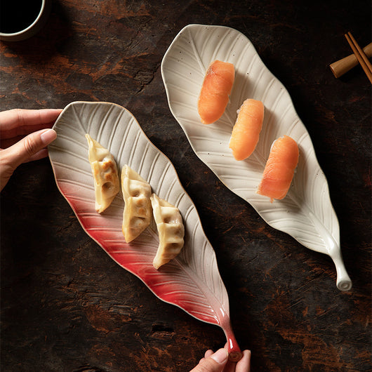 Plato de Sushi Cerámica Estilo Japonés Retro con Hoja Transformada - Image 10