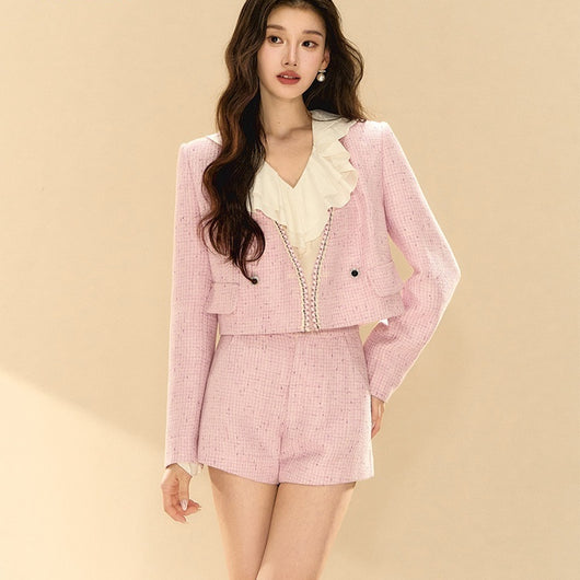 Conjunto de Moda Mujer: Short y Blazer Corto en Tul Púrpura - Image 4