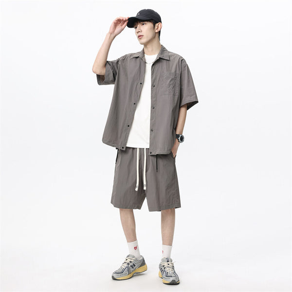 Conjunto de Dos Piezas: Shorts y Camisa Suelta de Cáñamo Transpirable
