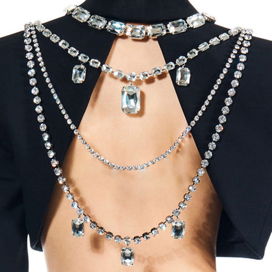 Cadena de Cuerpo con Colgante Cuadrado Multicapa de Strass - Image 11
