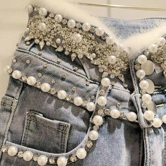 Jeans Talle Alto Abotonado con Detalles de Cuentas y Costuras en Lana - Image 10